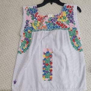 J Marie embroidered light purple pinstriped  top